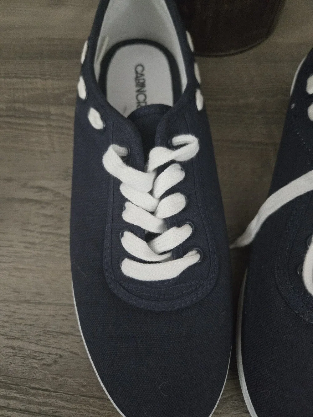 Cabin Creek Navy Canvas Lace-Up Flats with White Laces